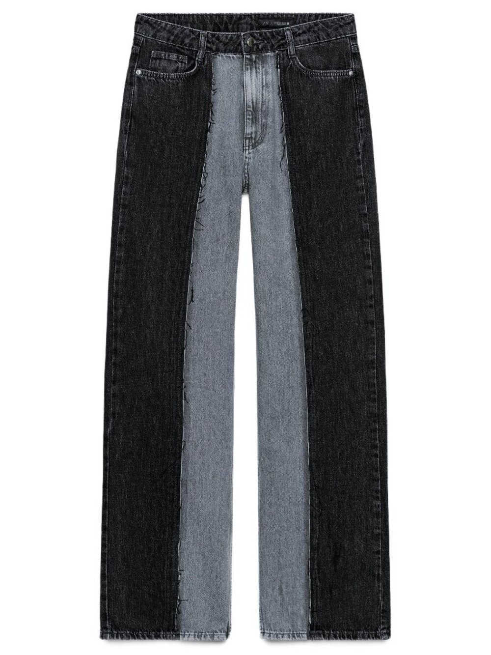 NWT Zara Women's Wide Leg High Waist Color Block Gray Black Jeans Size 12
